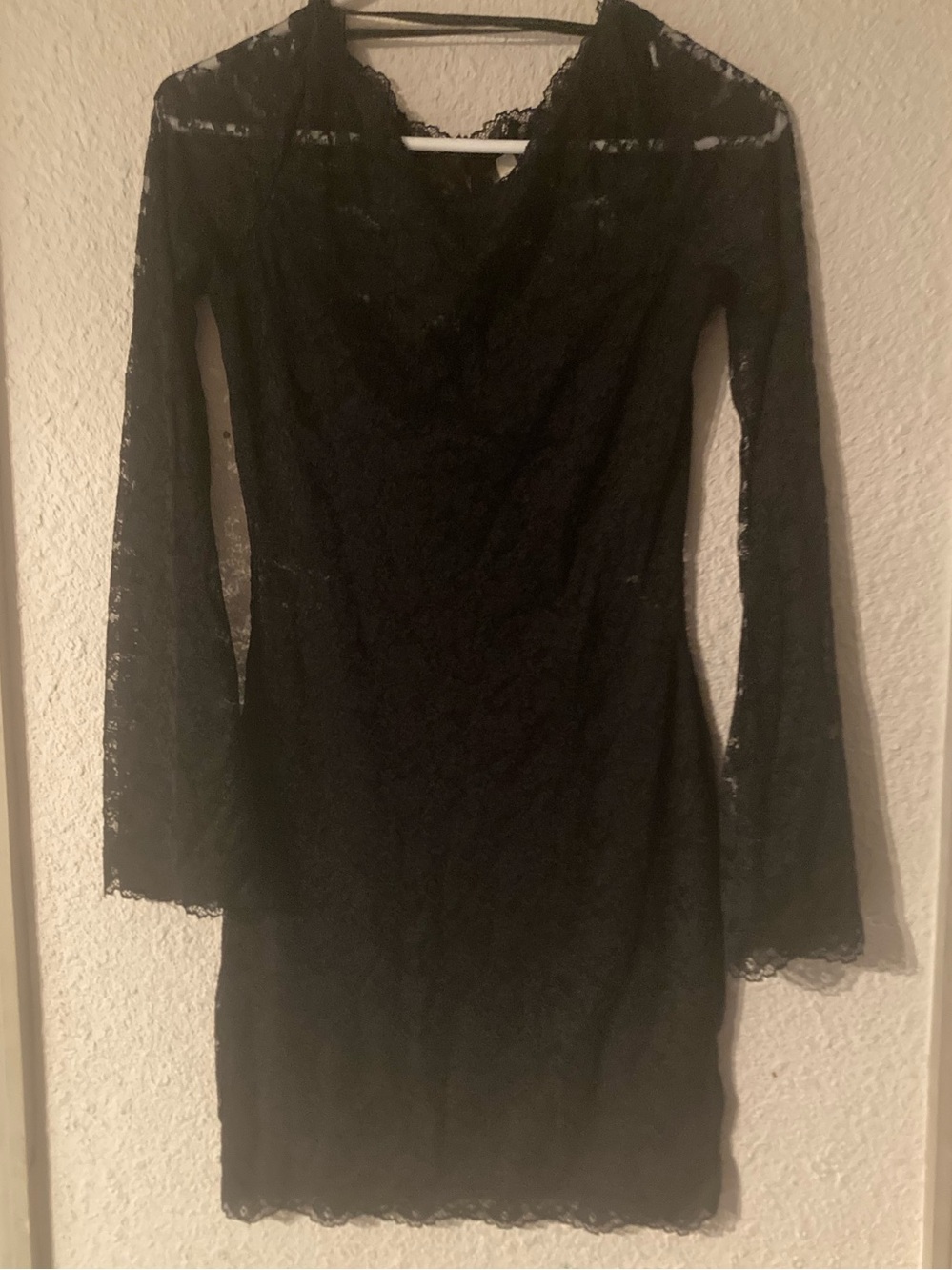 Free People Black Lace Long-Sleeve Mini Dress NWOT